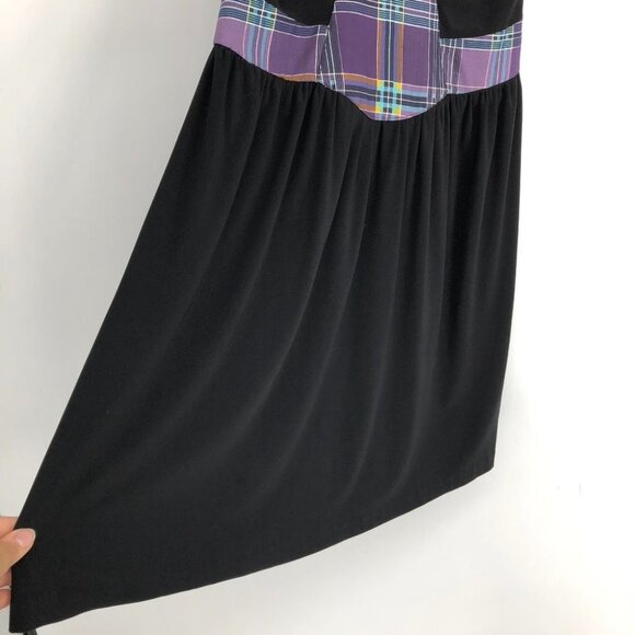 NWT Leona Edmiston Black “Velvet” Purple Plaid Halter Sleeveless Mini Dress 6 - Picture 3 of 14